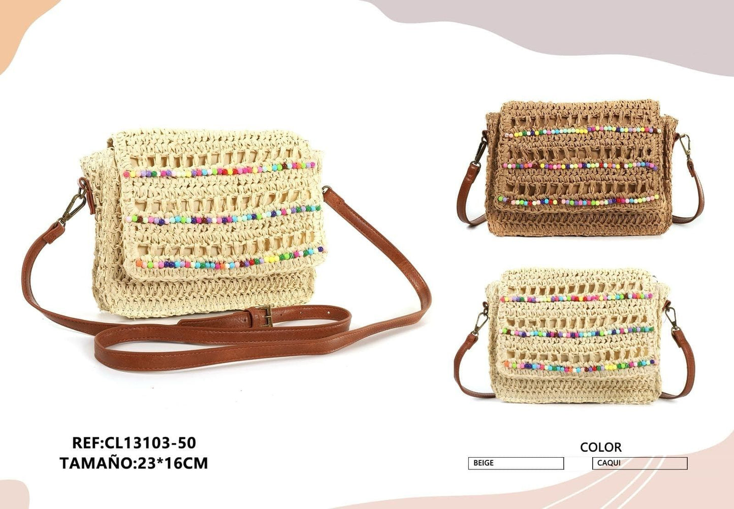 BANDOLERA RAFIA ASA DE CUERO CL13103
