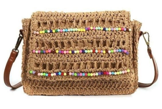 BANDOLERA RAFIA ASA DE CUERO CL13103